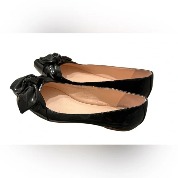 KATE SPADE Black Patent Leather ~ Size 8 ~ Women’s Slip On Flat Shoes With Bow - Picture 2 of 14